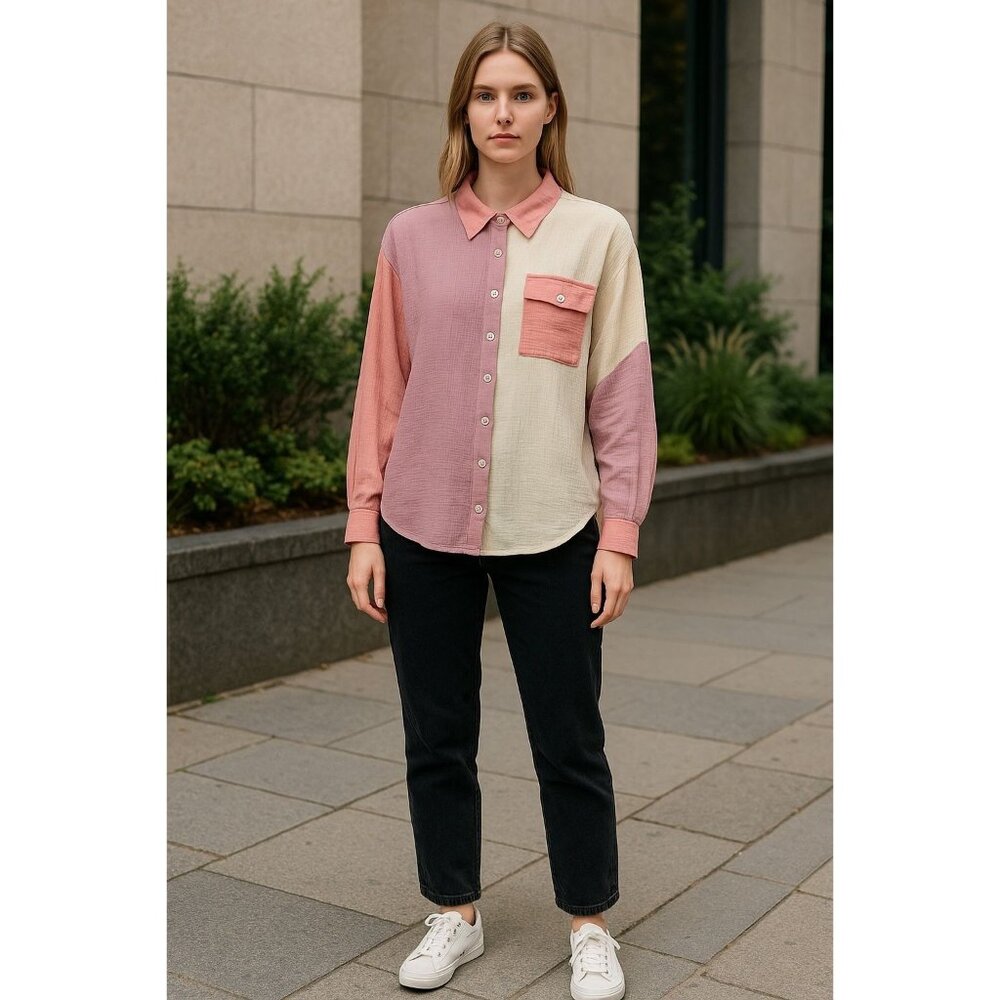 CLUB SOCIAL By Jadelynn Brooke Women Longsleeve Button-Down Shirt SMALL
